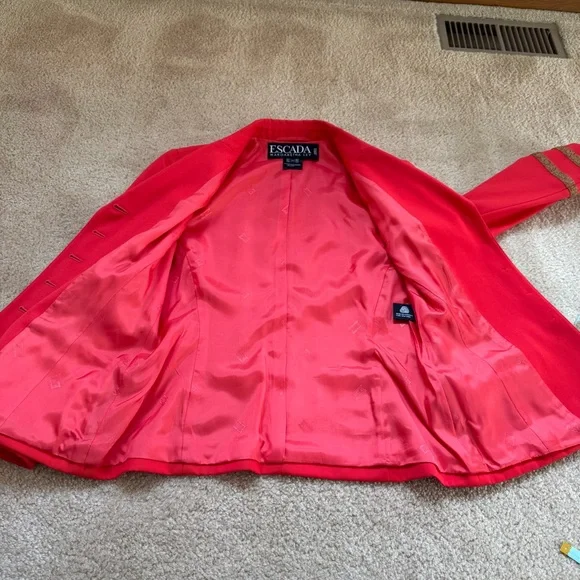 Escada Margaretha Ley Wool Vtg 80s 1980s Poppy Red Gold Nautical Blazer Jacket - Picture 14 of 14